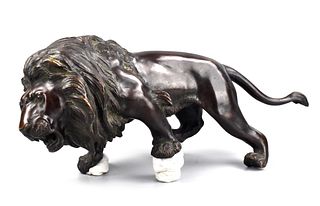 Japanese Bronze Signed Lion Figure, Meiji Period