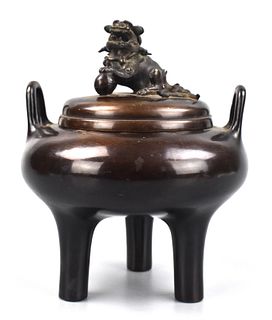 Chinese Bronze Covered Tripod Censer , 19th C.