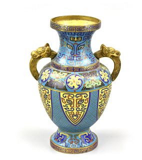 Chinese Archaistic Cloisonne Vase w/ Handle,19th C