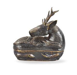 Chinese Silver Deer Shaped Covered Box, 19/20th C.