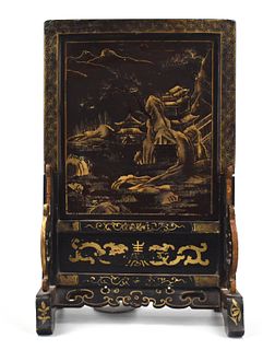 Chinese Gilt Lacquered Wood Table Screen, Qing D.