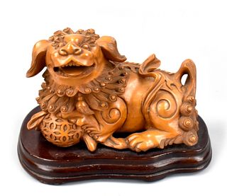 Chinese Carved Huangyang Wood Foo-Dog