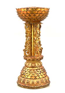 Chinese Gilt Lacquer Wood Lotus Stand,19th C.