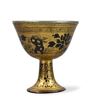 Chinese Gilt Lacquer & Silver Stem Cup,Qing D.