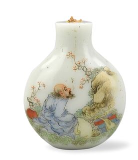 Chinese Enamel Glass Snuff Bottle w/ Luohan,19th C