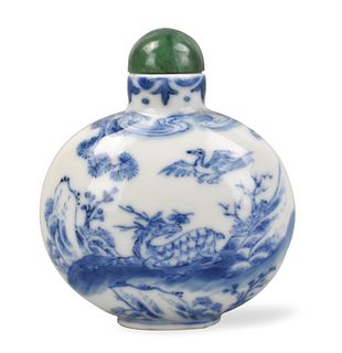 Chinese Blue & White Snuff Bottle w/ Deer, 19th C.