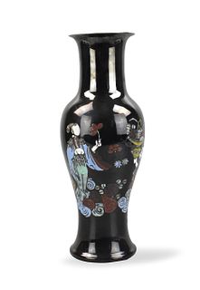 Chinese Enamel Black Glazed Vase w/ Figure,19th C.