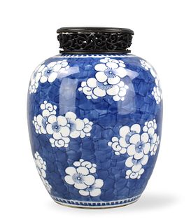 Chinese Blue& White Prunus Jar & Cover ,18/19th C.