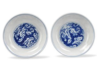 Two Chinese Blue & White Dragon Dish,18/19th C.
