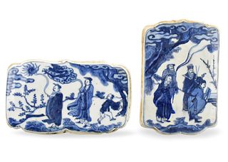 2 Chinese Blue & White Porcelain Plaques, Ming D.