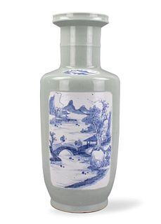Chinese Blue & Celadon Rouleau Vase,19th C.