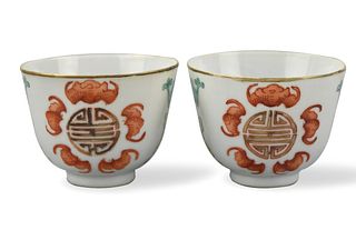 Pair of Chinese Famille Rose Iron Red Cups,19th C.