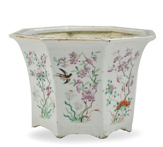 Chinese Famille Rose Octagonal Flower Pot,19th C.
