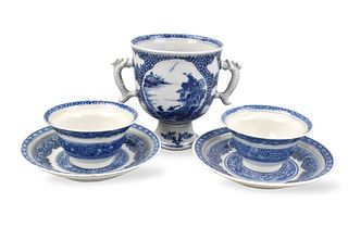 Group of 3 Chinese B & W Cups & Saucer,18th C.