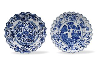 Two Chinese Blue & White Floral Plates, Kangxi P.
