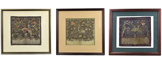 3 Chinese Framed Embroidery Silk "Buzi",Qing D.