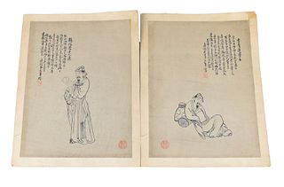 Two Chinese Figural Paining, "Bu DaNian",Qing D.