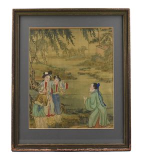 Chinese Painting on Silk of Figures, Qing Dynasty