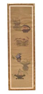 Chinese Silk Painting w/ Flower Basket, 18/19th C.