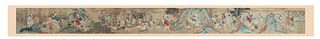 Chinese Long Scroll Painting of Figures, Qing D.