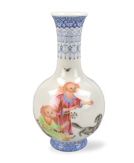 Small Chinese Enameled Vase w/ Figures,ROC Period