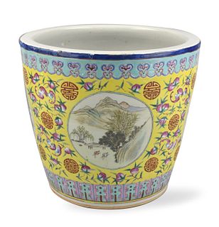 Large Yellow Ground Famille Rose Planter,19th C.