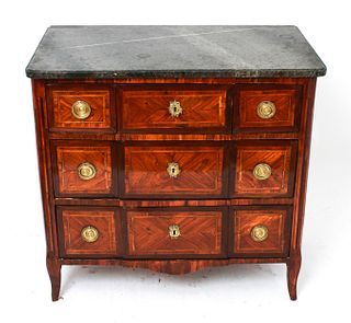 French Empire Style Marble Top Inlay Commode