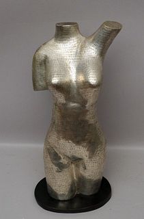 Modernist Silvered Bronze Torso of Female Nude