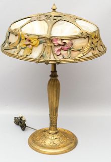 Art Nouveau Slag Glass & Art Nouveau Table Lamp