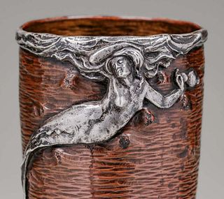 Exquisite Hammered Copper & Silver Art Nouveau Mixed Metal Vase c1905