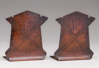Arts & Crafts Hammered Copper Windmill Bookends c1915