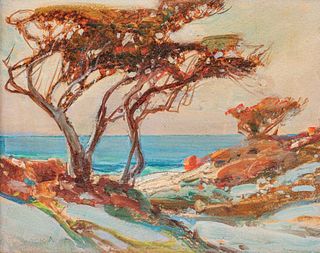 Frederick W Becker CA Monterey Cypress Painting c1930s