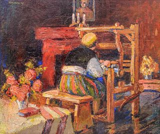 Herbert Krumel WPA era Painting "Weaver" 1937