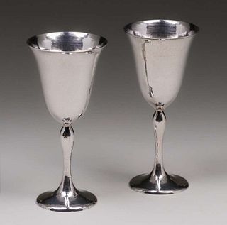 Pair Kalo Shops - Chicago Hammered Sterling Silver Goblets 1924
