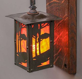 Douglas Donaldson - Batchelder Hammered Copper & Slag Glass Hanging Light c1910