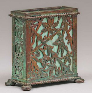 Apollo Studios Bronze Butterfly Overlay Rectangular Vase c1910