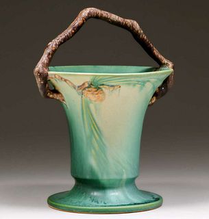Roseville Green Pinecone One-Handled Vase