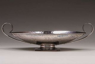 Arts & Crafts Hammered Sterling Silver Two-Handled Fruit Bowl c1920s