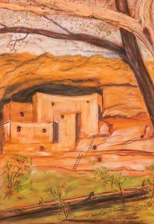 Thelma Davis Calhoun (1913 - 1998)Â  Gouache Painting New Mexico c1950s