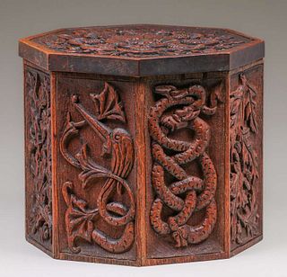 Arts & Crafts Hand-Carved Octagonal Taboret c1905