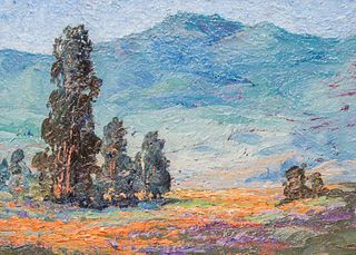 Eugene Franquinet Southern California Poppies & Lupine Painting c1910s