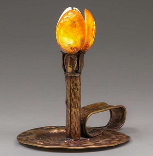 Elizabeth Burton Hammered Brass Shell Lamp c1905