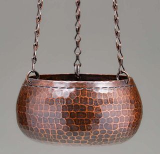 Unusual Roycroft Hammered Copper Hanging Bowl c1920s