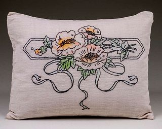 Arts & Crafts Embroidered Floral Pillow c1910s