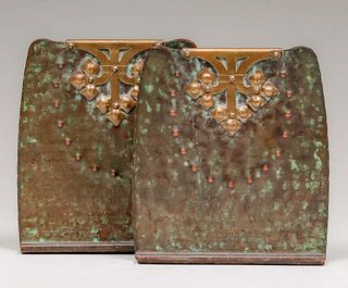 Roycroft "Etruscan" Hammered Copper Bookends c1915