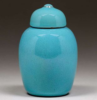 California Faience Persian Blue Covered Vase c1920s