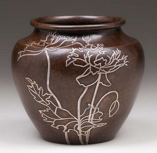 Heintz Sterling on Bronze #3572a Bulbous Vase c1915