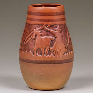 North Dakota School of Mines Julia Mattson #75 Cowboy Vase c1930s