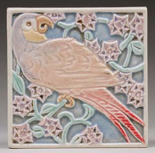 Rookwood Pottery #3077 Parrot Trivet Tile 1922
