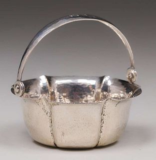 Arts & Crafts Hammered Sterling Silver Handled Basket c1920s